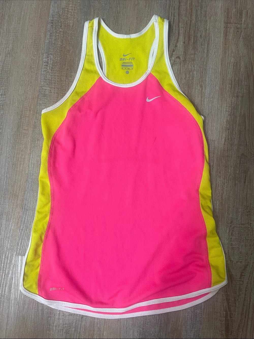 Nike Women's Pink and Neon Yellow Dri-FIT Racerback Tank